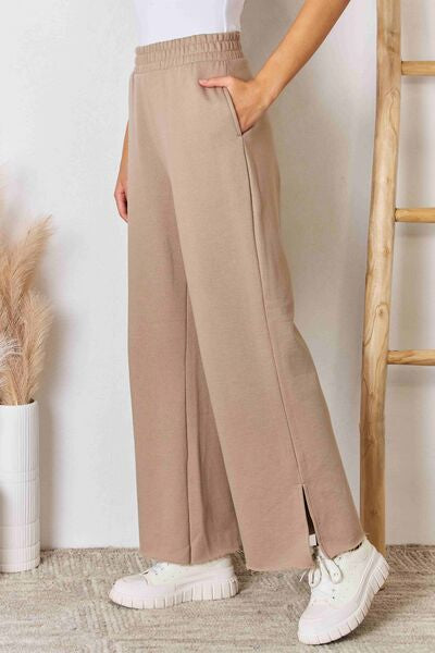 RISEN Wide Waistband Slit Wide Leg Pants-2