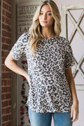 Heimish Leopard Round Neck Petal Sleeve T-Shirt-0
