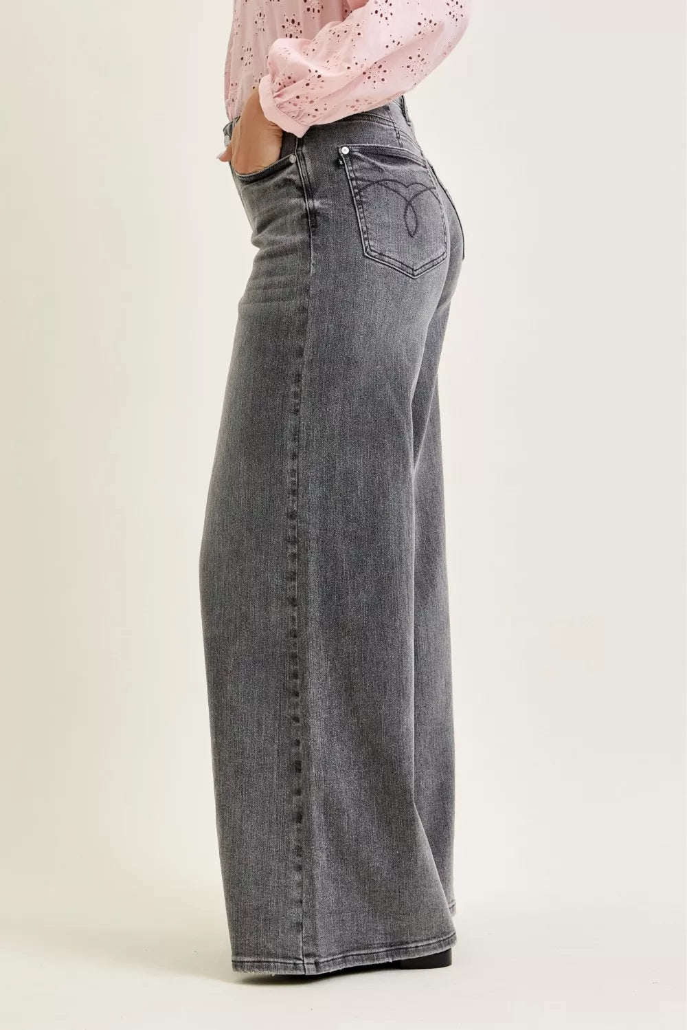 Judy Blue Mid Rise Palazzo Split Back Yoke-3