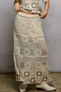 POL Floral Crochet Ruffled Waistband Maxi Skirt with Granny Square Weave-0
