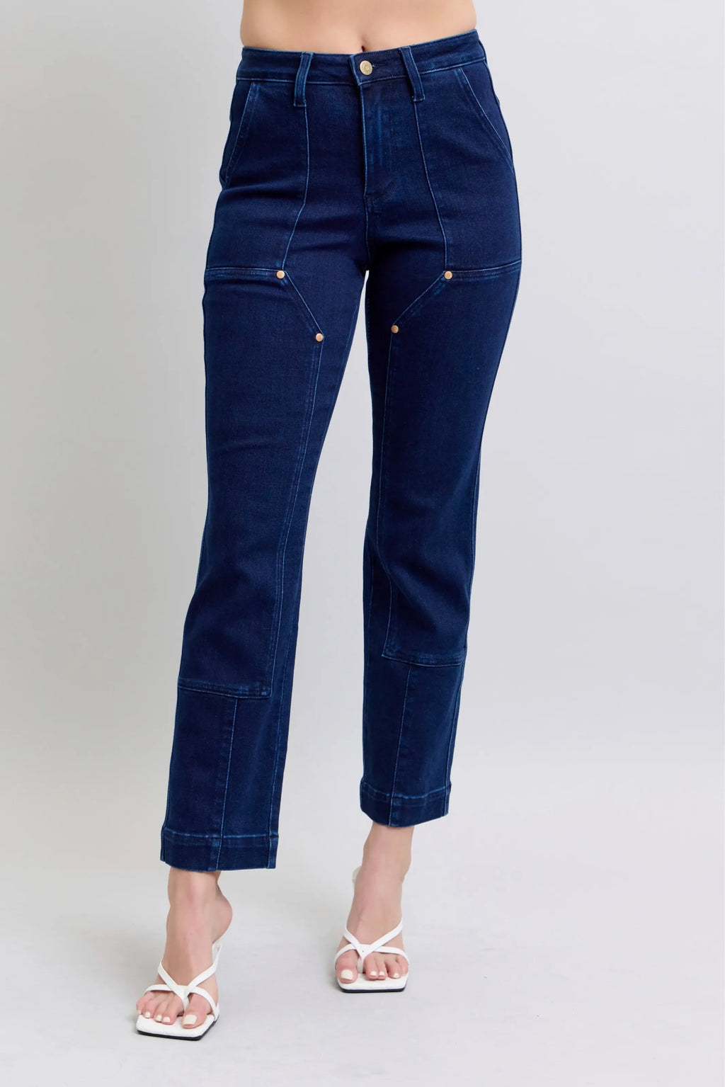 Judy Blue Full Size Hw Work Wear Knee Patch Straight Jeans Plus Size-1