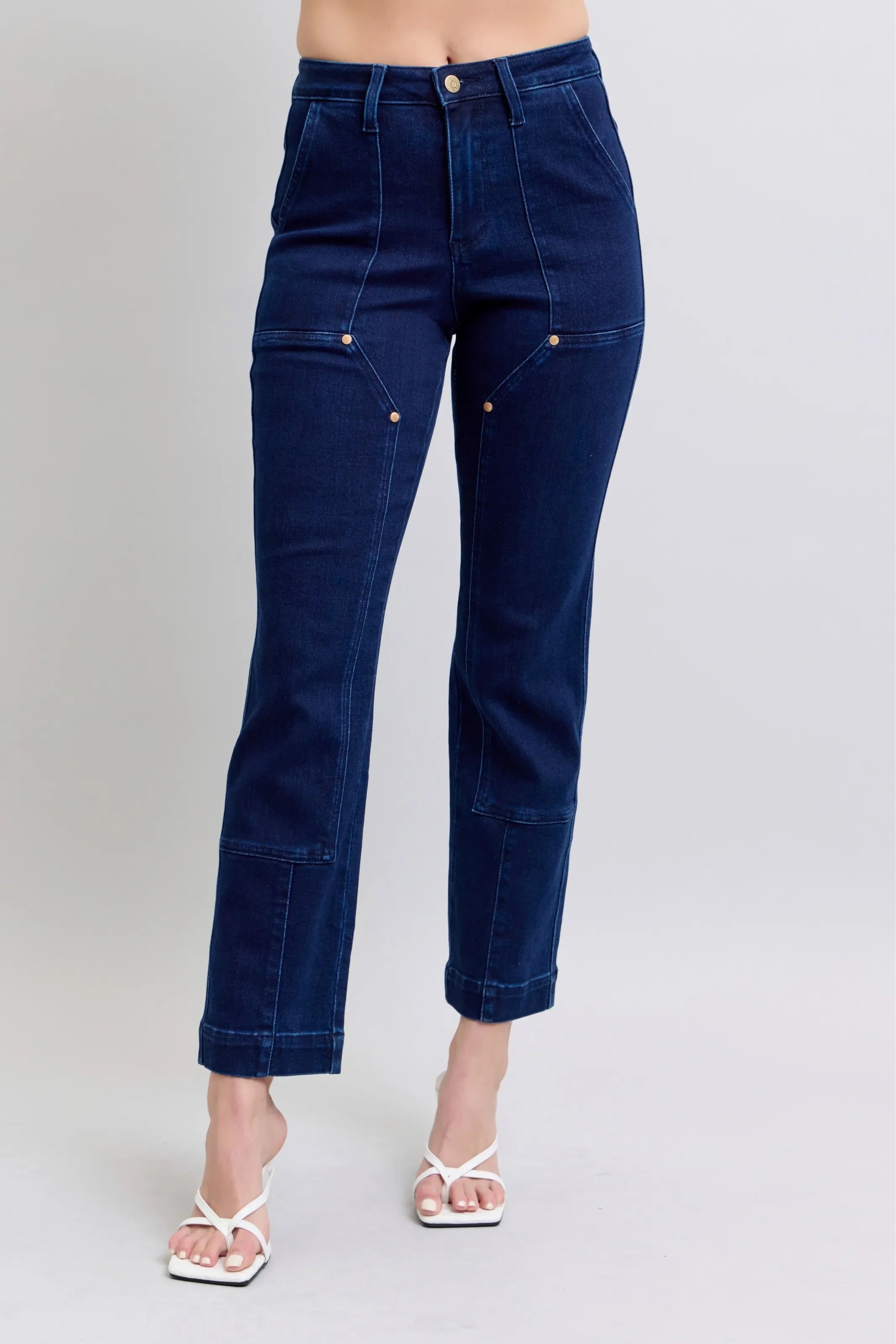 Judy Blue Full Size Hw Work Wear Knee Patch Straight Jeans Plus Size-1