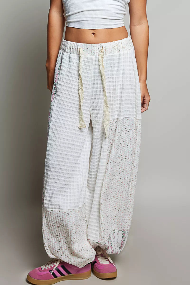 POL Patchwork Mixed Knit Wide Leg Pants-0