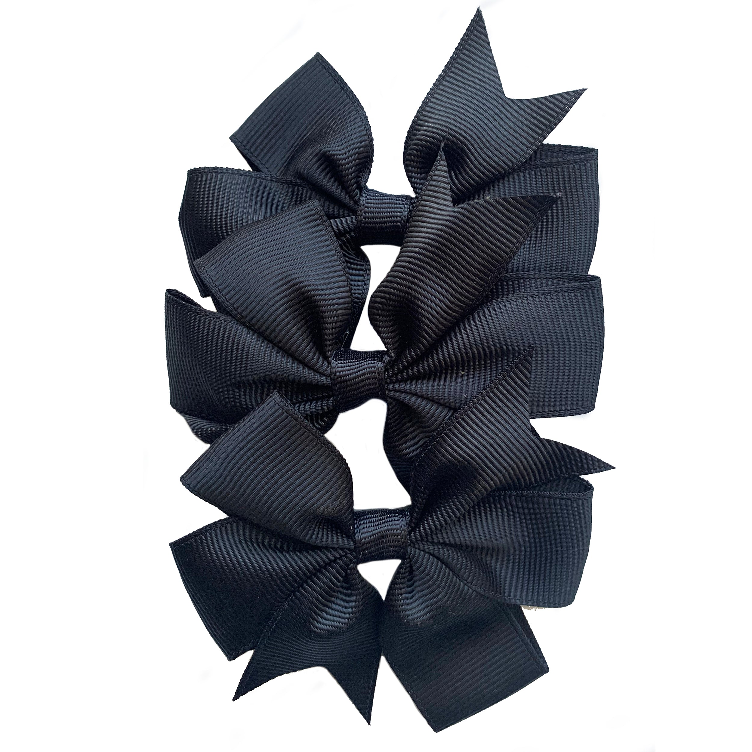 Set of 3- Black 4" Ribbon Bow Clips-0