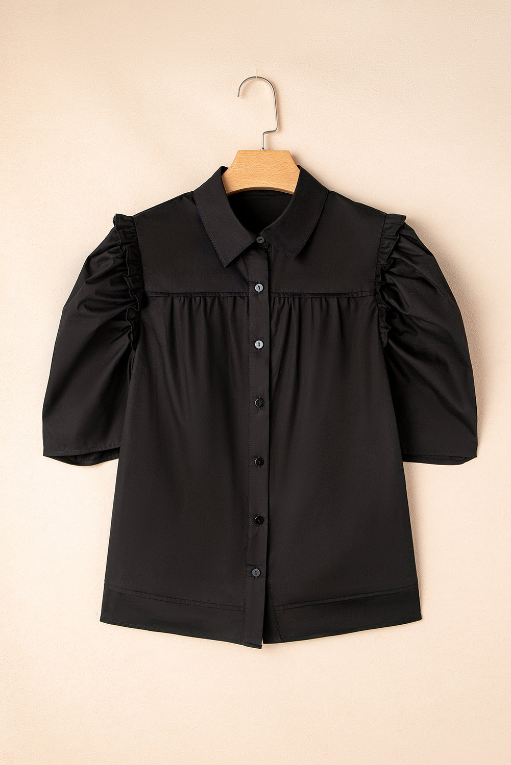 Analeia Frilly Puff Sleeve Stylish Collared Shirt-2