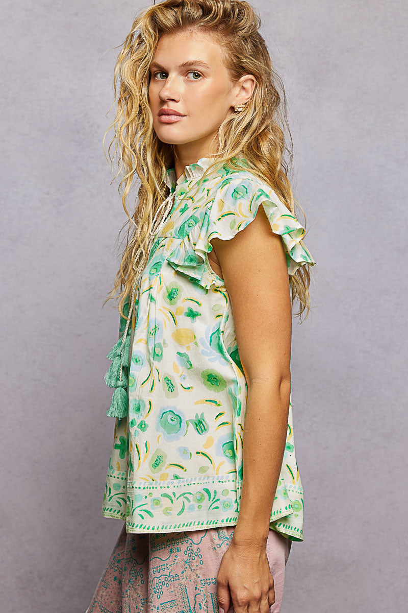 POL Tassel Tied Floral Flutter Sleeve Blouse-2