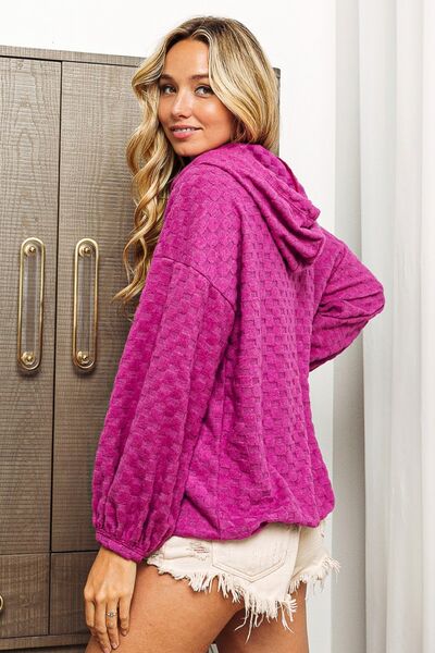 BiBi Brushed Checker Drawstring Long Sleeve Hoodie-1