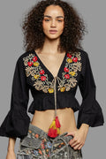 POL Floral Embroidered Cropped Blouse-0
