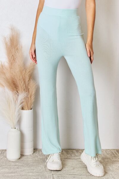 RISEN Full Size High Waist Ultra Soft Knit Flare Pants-0