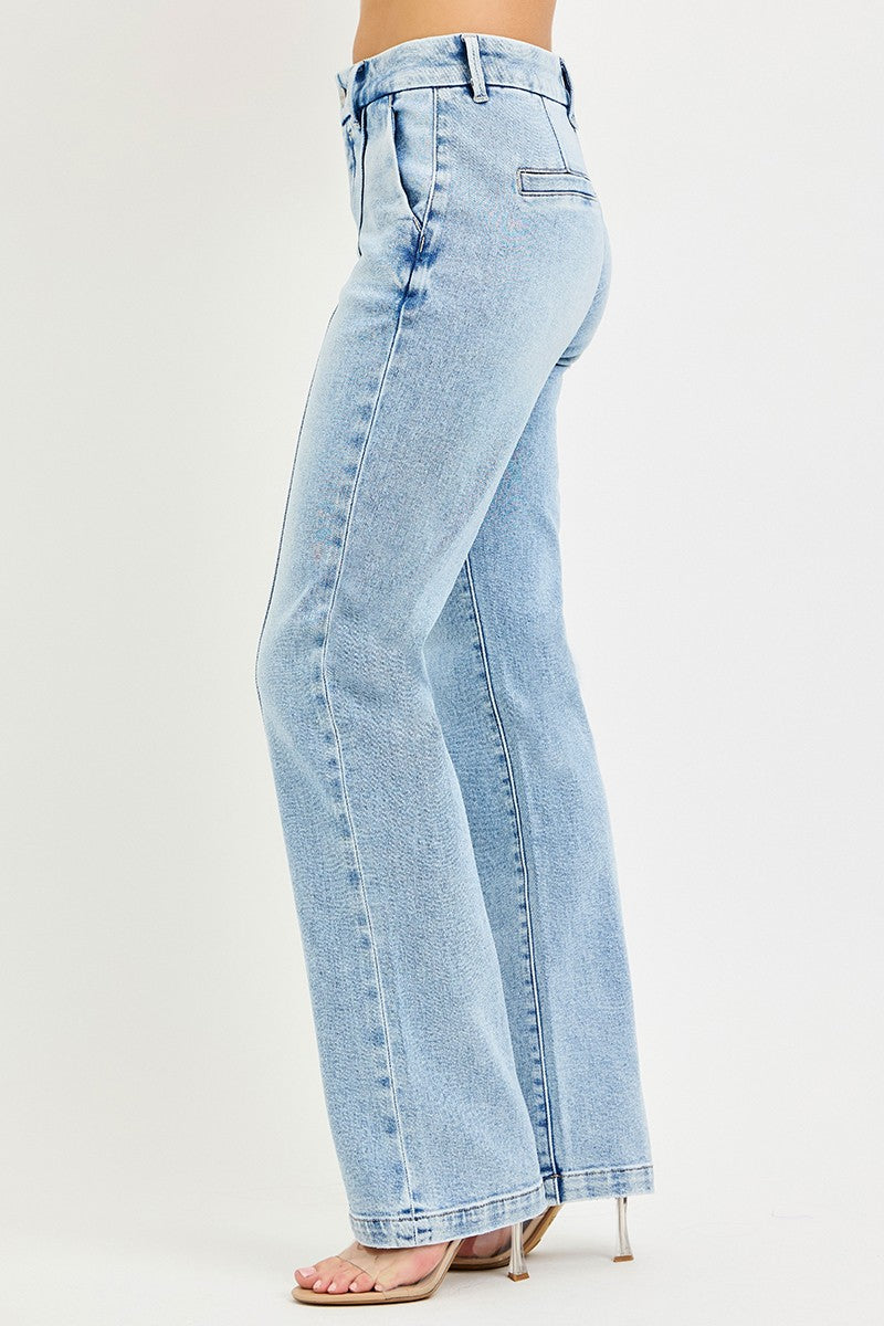 RISEN Tummy Control High Rise Straight Pin Tuck Jeans-3