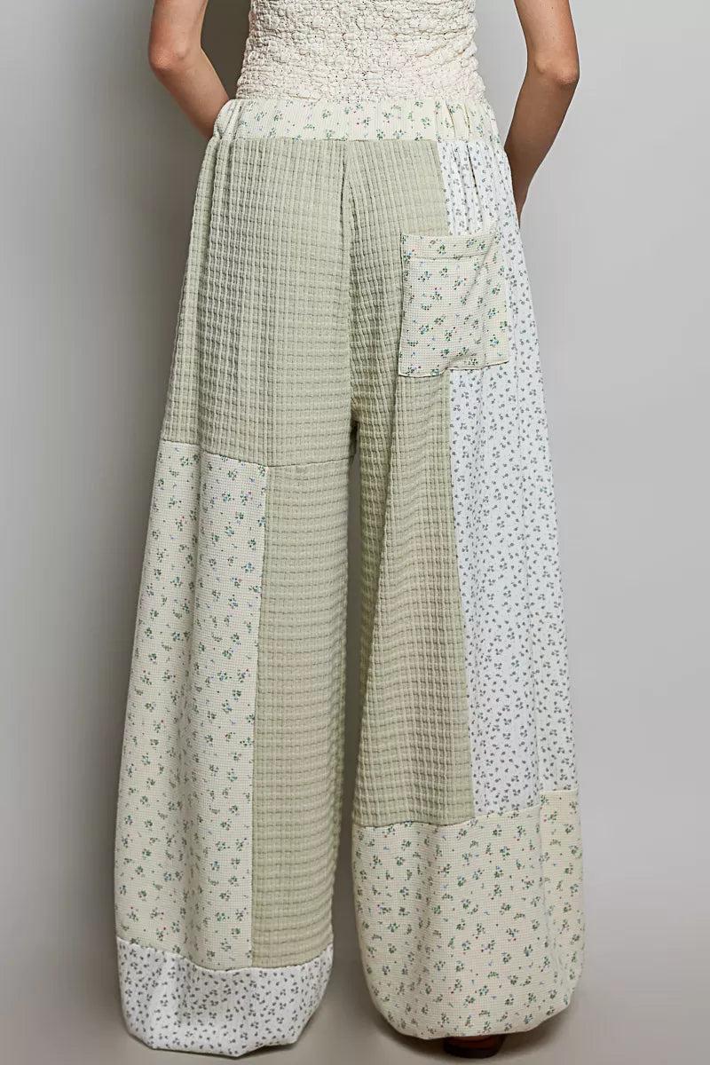 POL Patchwork Mixed Knit Wide Leg Pants-2