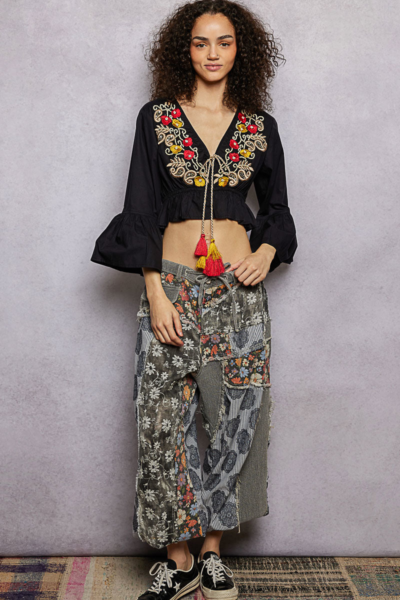POL Floral Embroidered Cropped Blouse-4