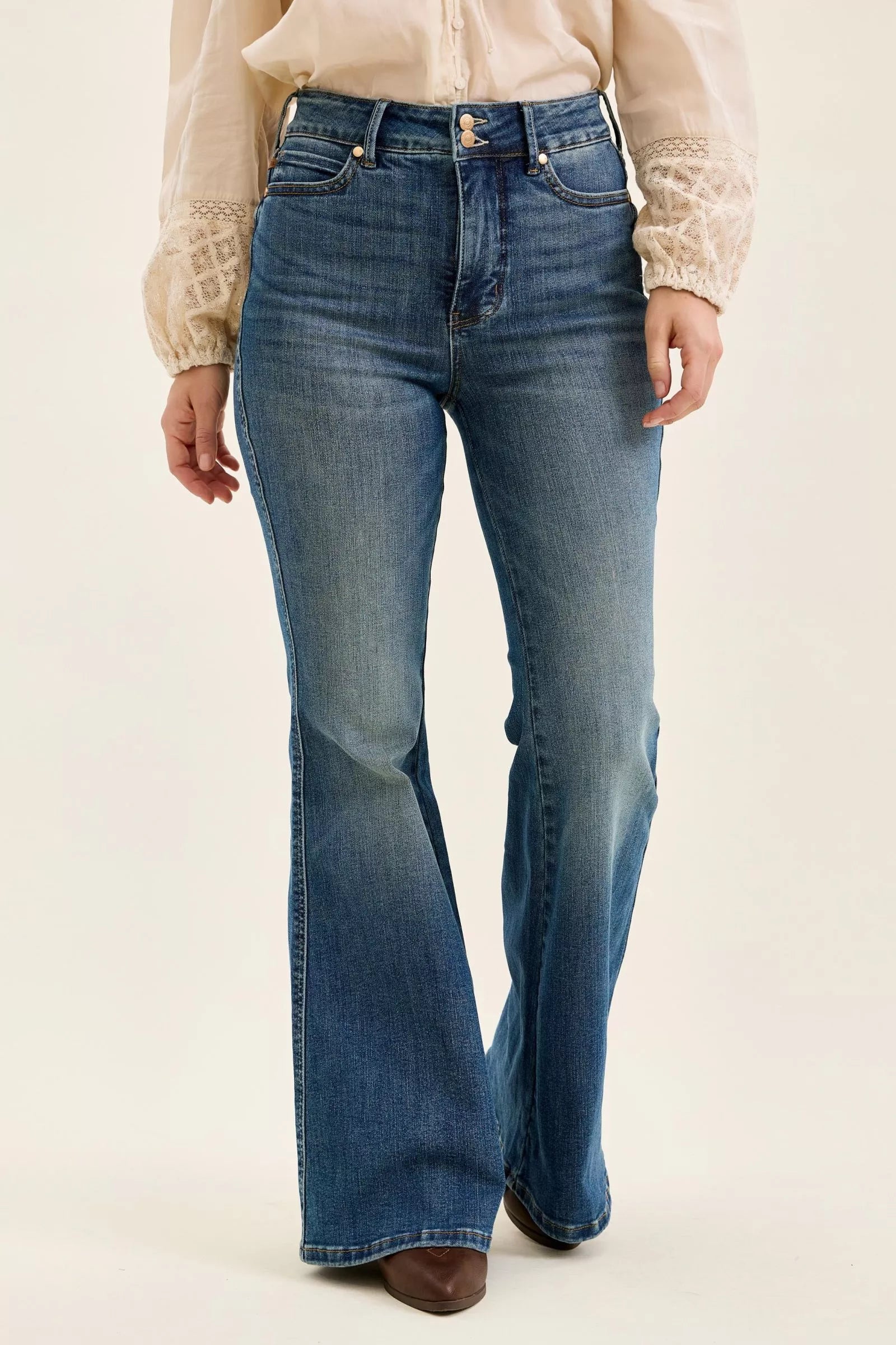 Judy Blue High Waist Double Button Tummy Control Flare Jeans-0