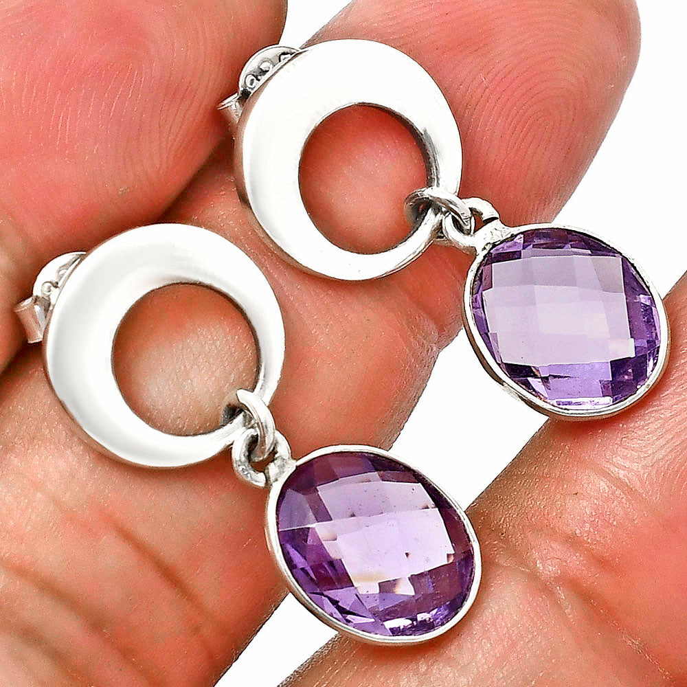 Premium Quality Amethyst Checker Briolette - Brazil Earrings E-1259 11-EE10024-0