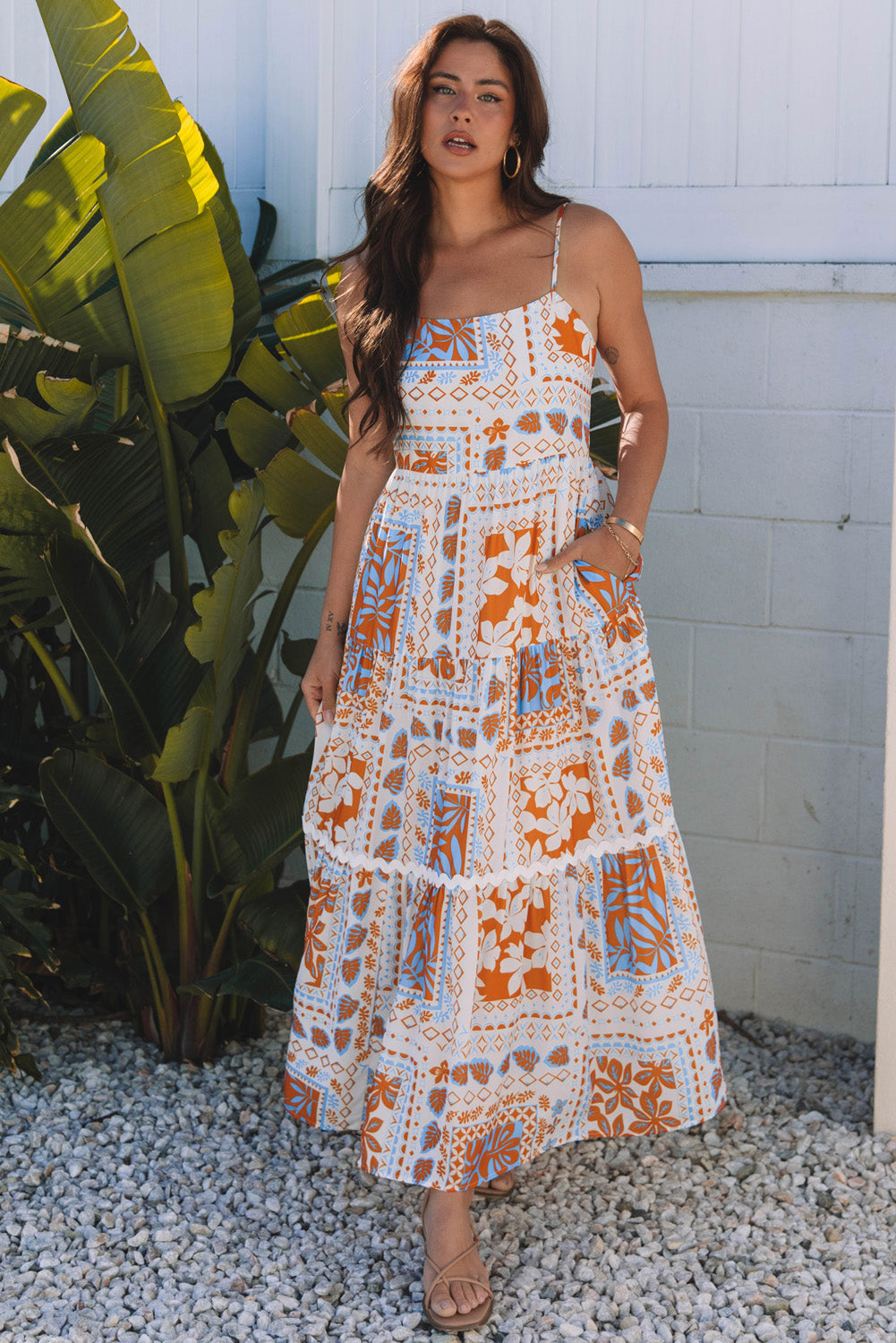 Zora Ricrac Trim Spaghetti Straps Maxi Dress-0