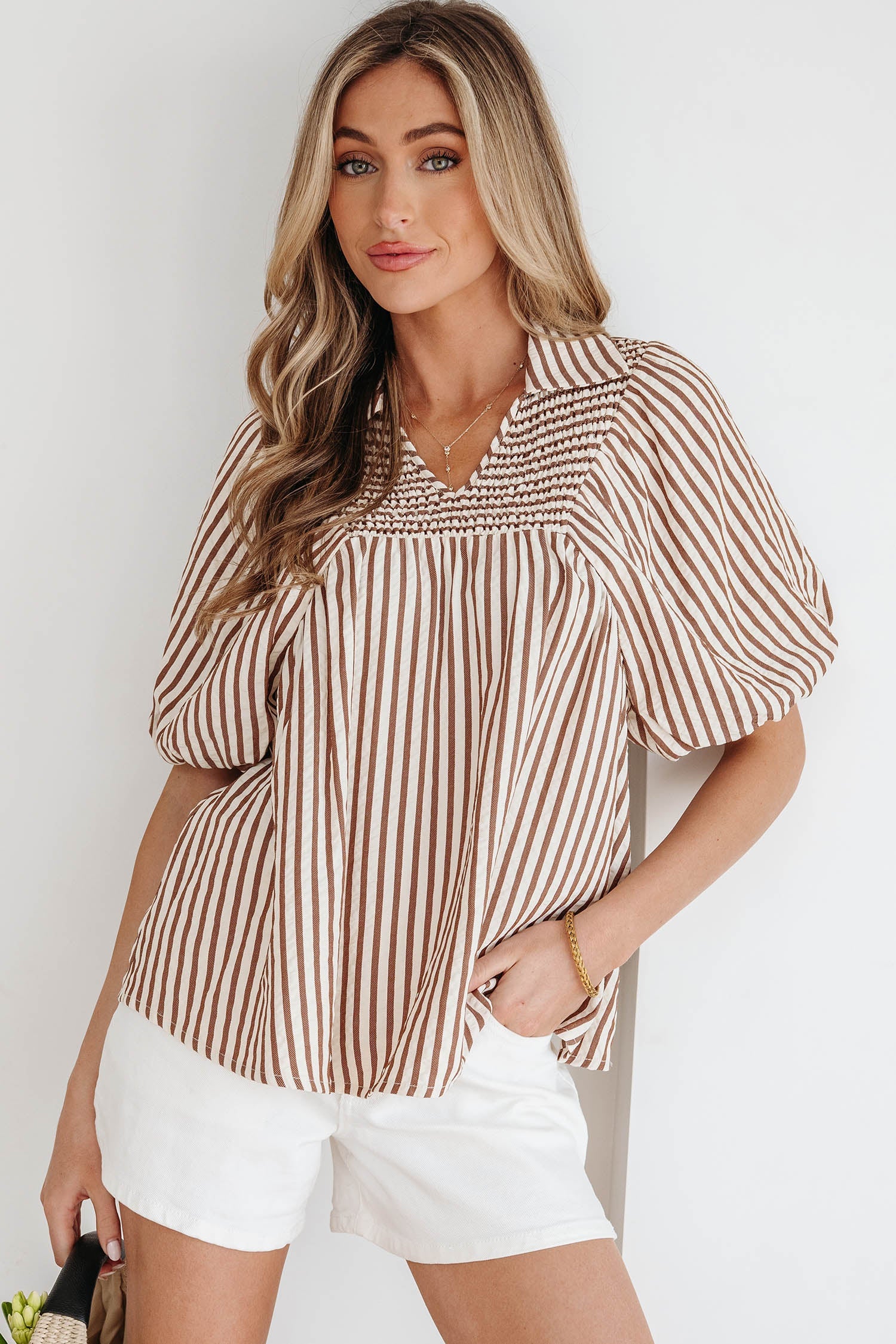 Lina Short Puff Sleeve Blouse-0