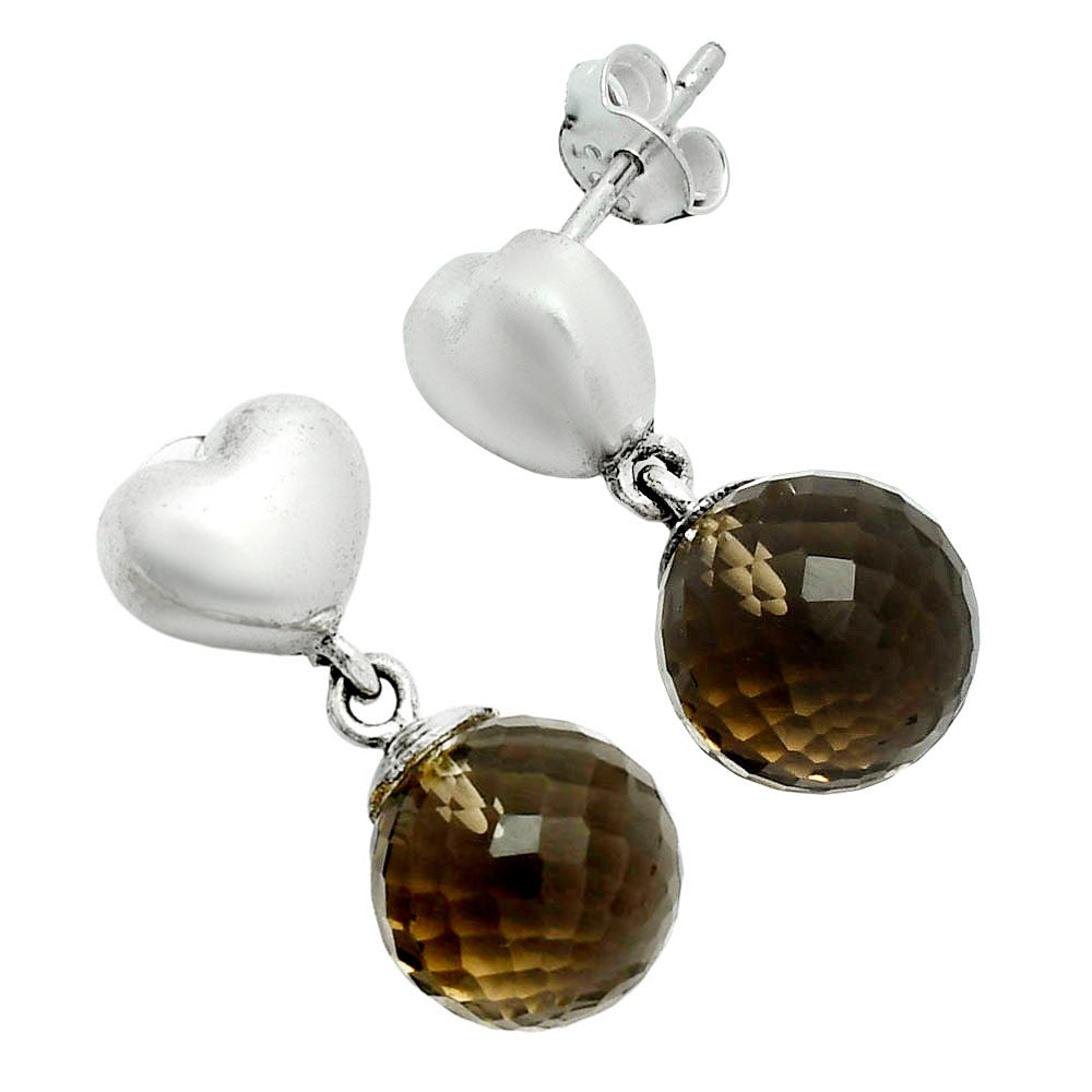Premium Quality Heart - Smoky Quartz Ball - Brazil Earrings E-1258 17-EE10196-1