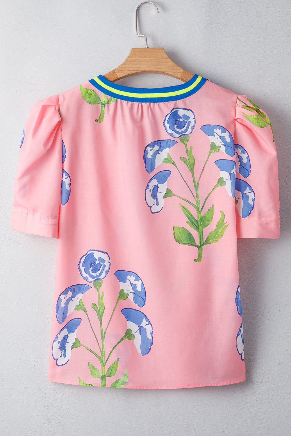 Autumn Notched Bubble Sleeve Blouse-1