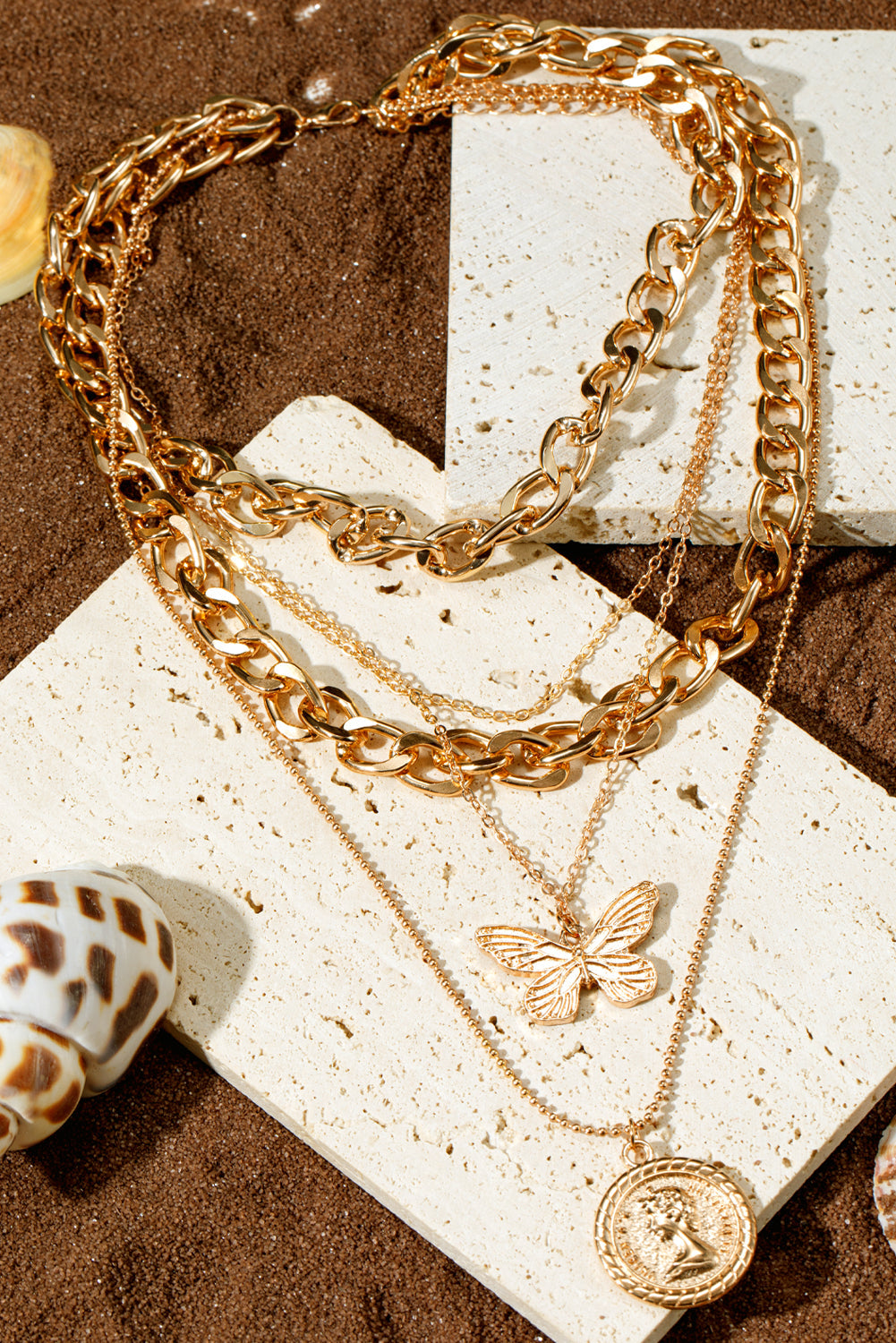 Amara Multilayer Butterfly Charm Necklace-0