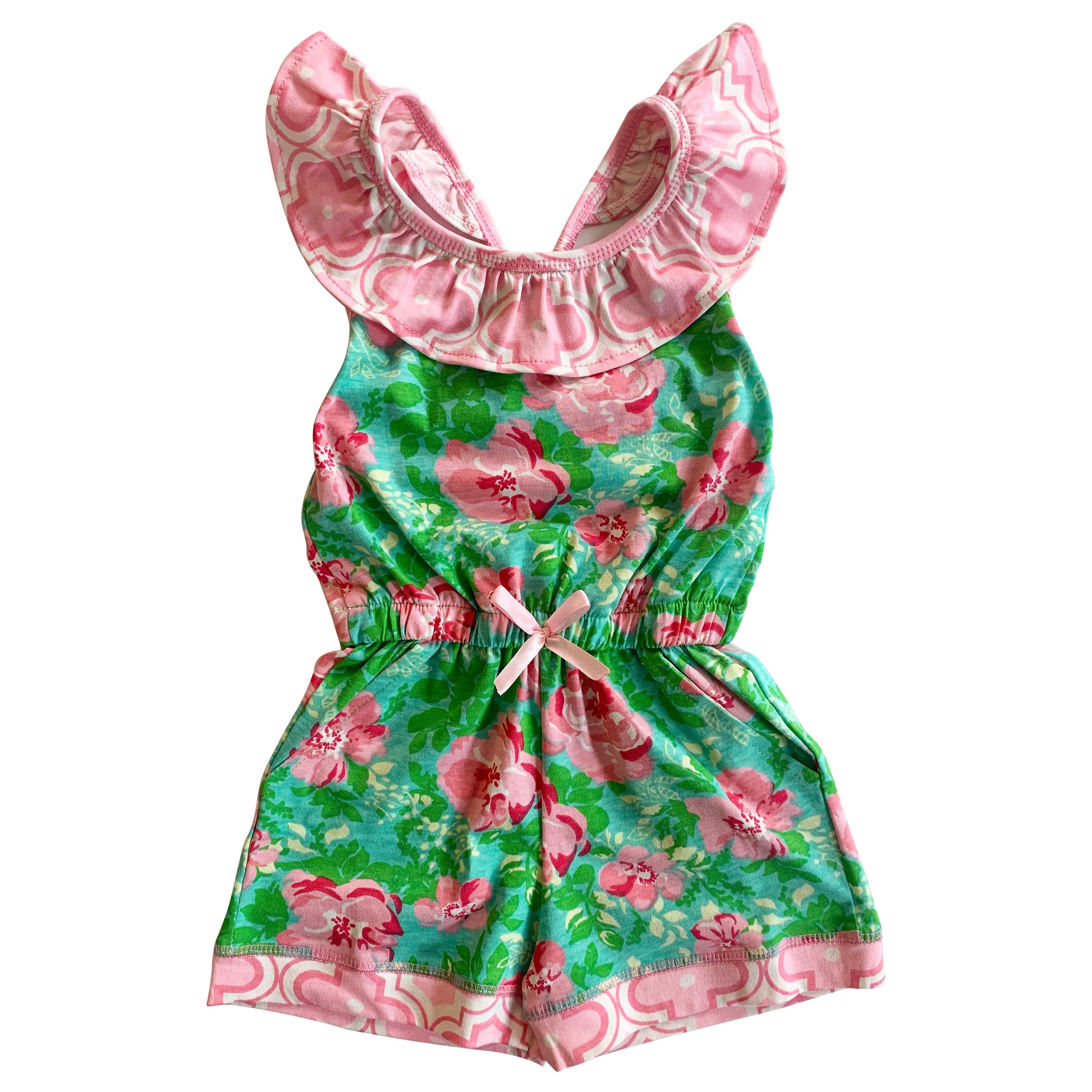 Girls Jumpsuit Shabby Chic Floral Spring Summer Romper-0