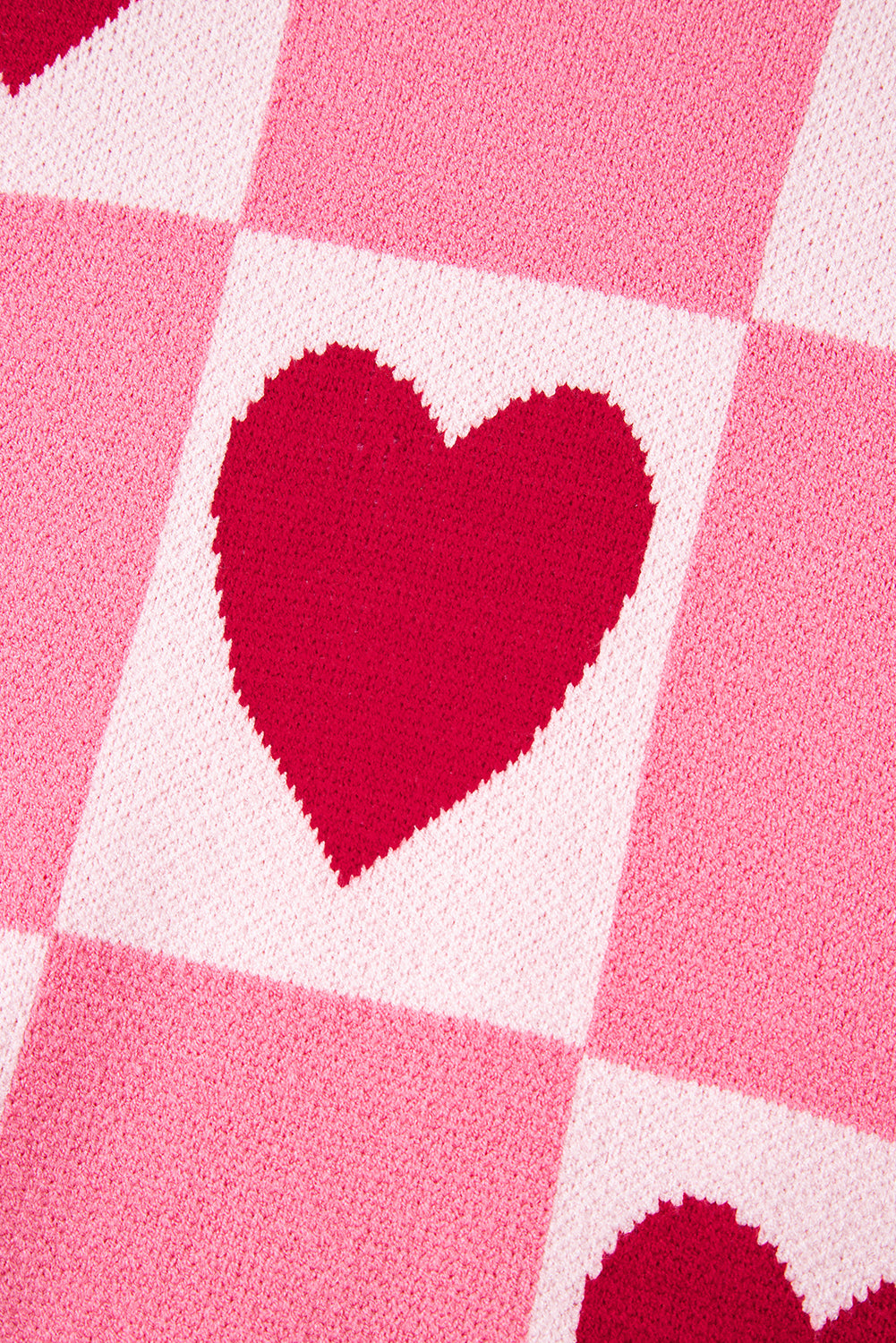 Pink Love Heart Checkered Valentine Crew Neck Sweater