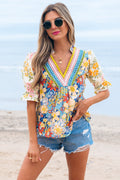 Gwen Crochet V Neck Boho Floral Blouse-0