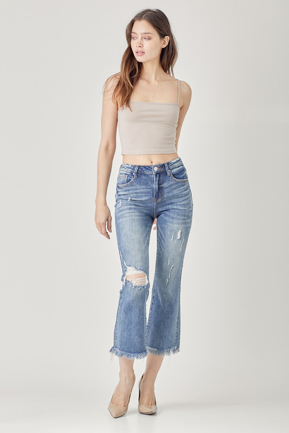 RISEN High Waist Distressed Cropped Bootcut Jeans-4