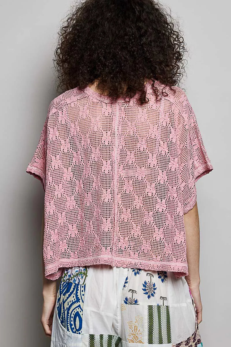 POL Crochet Lace Short Sleeve Top-3