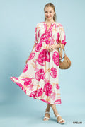 Umgee Floral Print Midi Dress with Contrast Trim-0