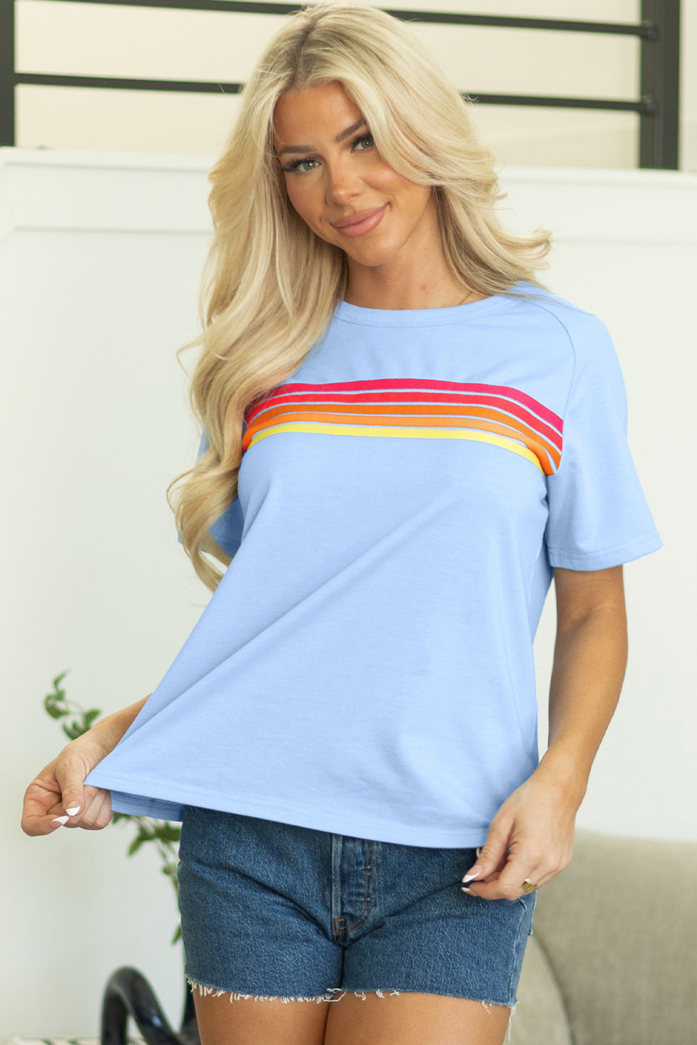 Priscilla Striped Patch Front Casual Top-4