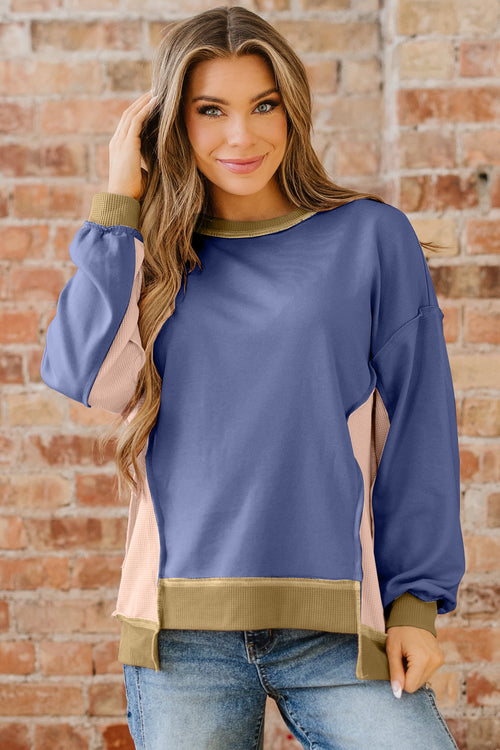 Alaina Waffle Patchwork Oversize Sweatshirt-0