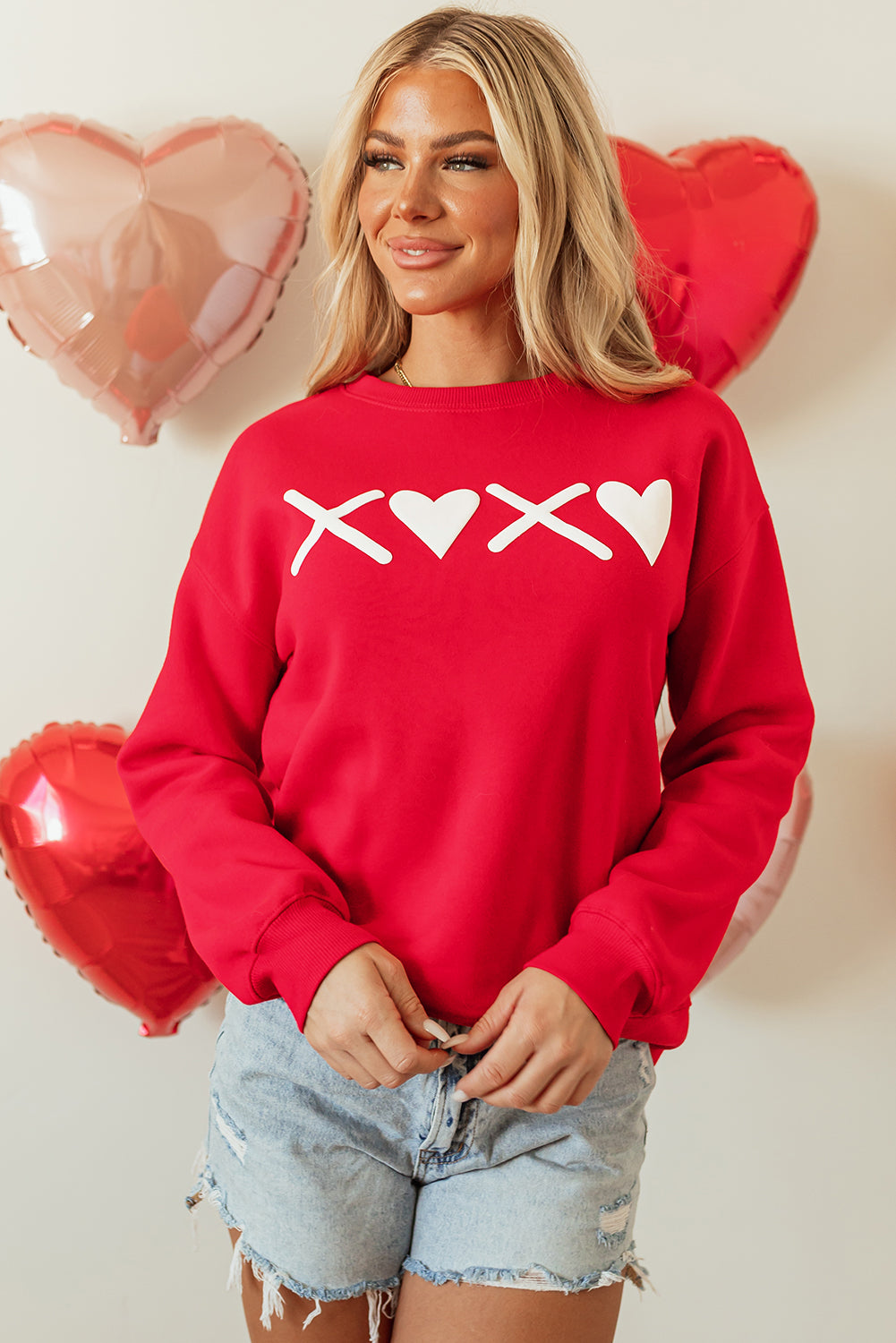 Red Puff XOXO Print Valentines Heart Sweatshirt