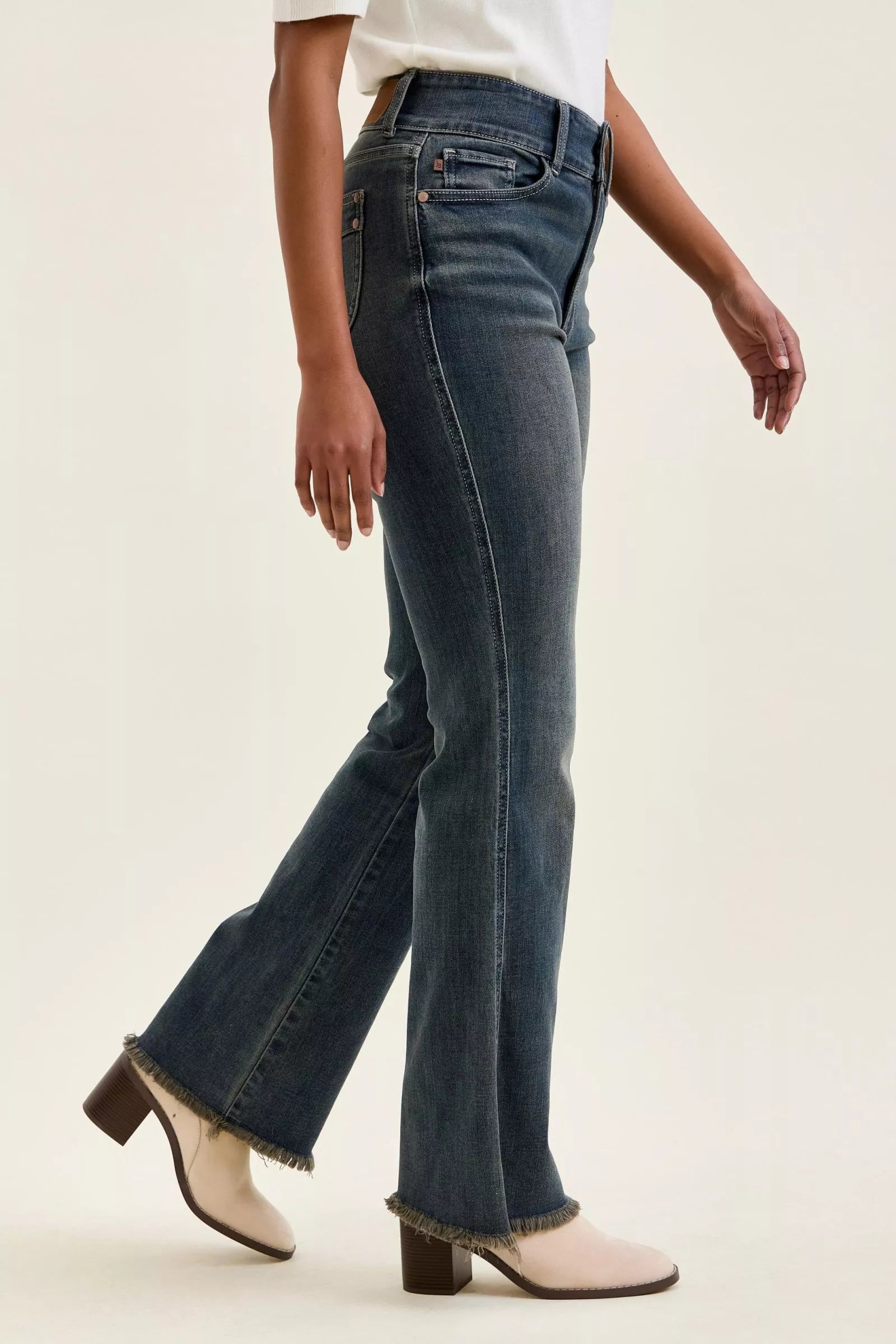 Judy Blue High Waist Double Button Frayed Hem Jeans-3