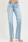 RISEN Tummy Control High Rise Straight Pin Tuck Jeans-0