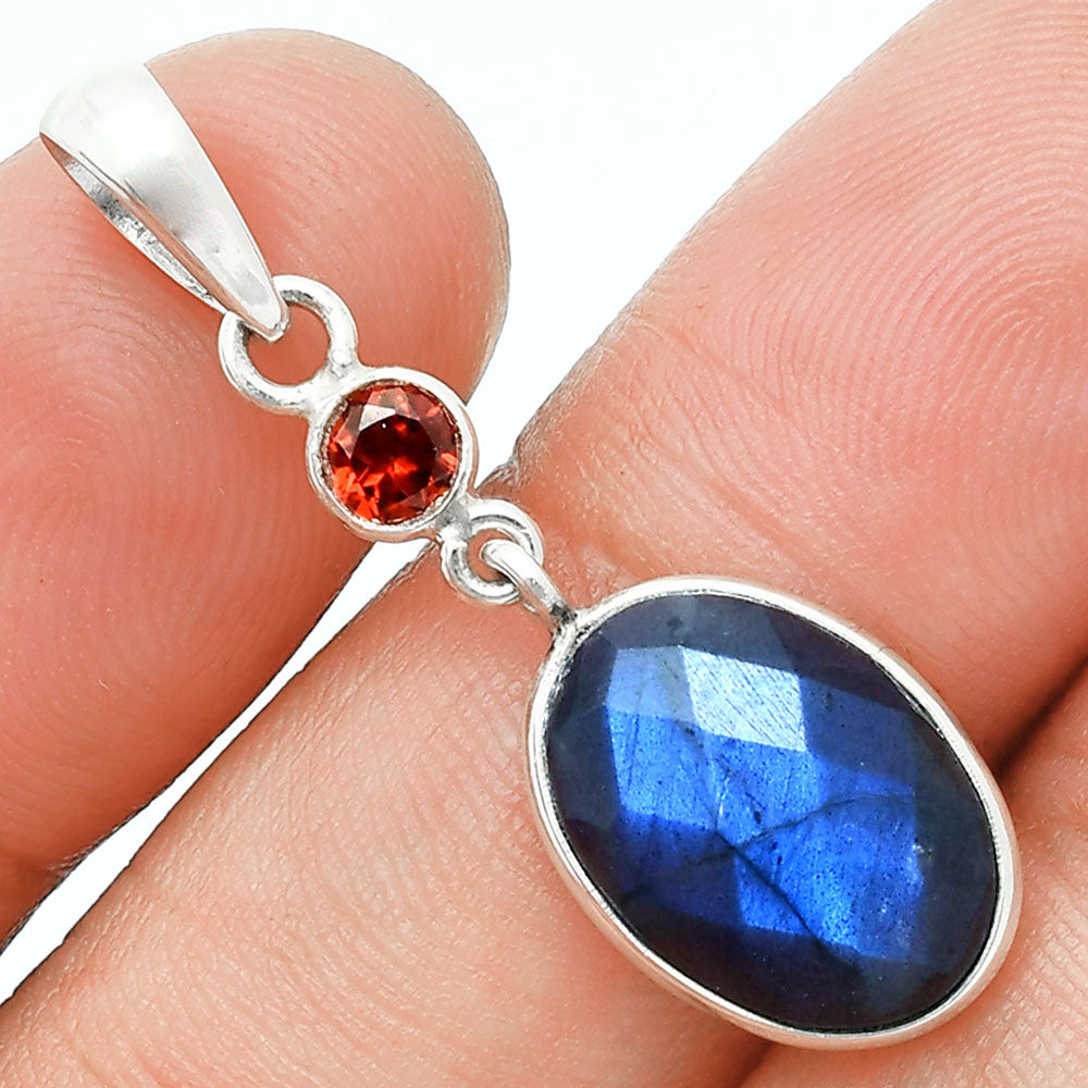 Premium Quality Blue Labradorite & Garnet Pendant Earrings Set T-1010 24-ET10030-2