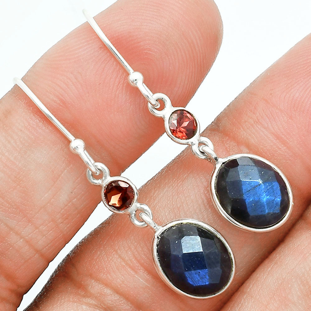 Premium Quality Blue Labradorite & Garnet Pendant Earrings Set T-1010 24-ET10030-1