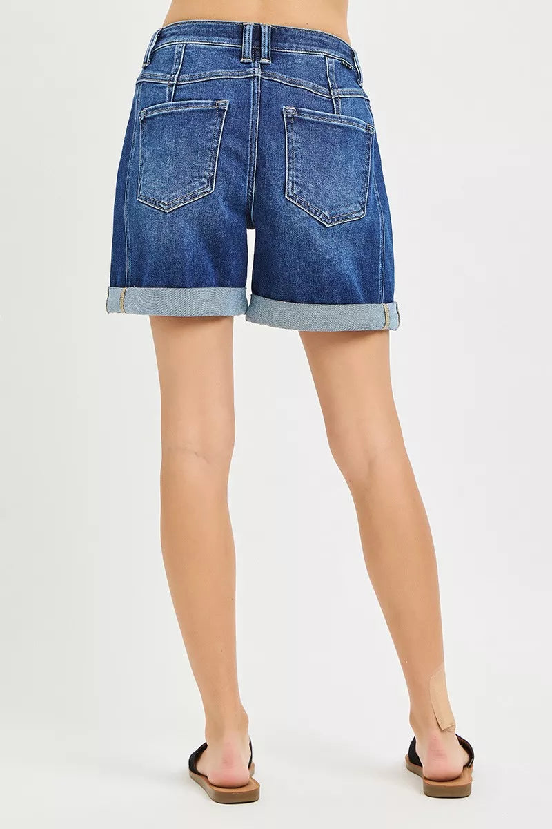RISEN High Rise Seamed Roll Up Shorts-1