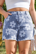 Shiloh Plus Size Floral Pattern Denim Shorts-0