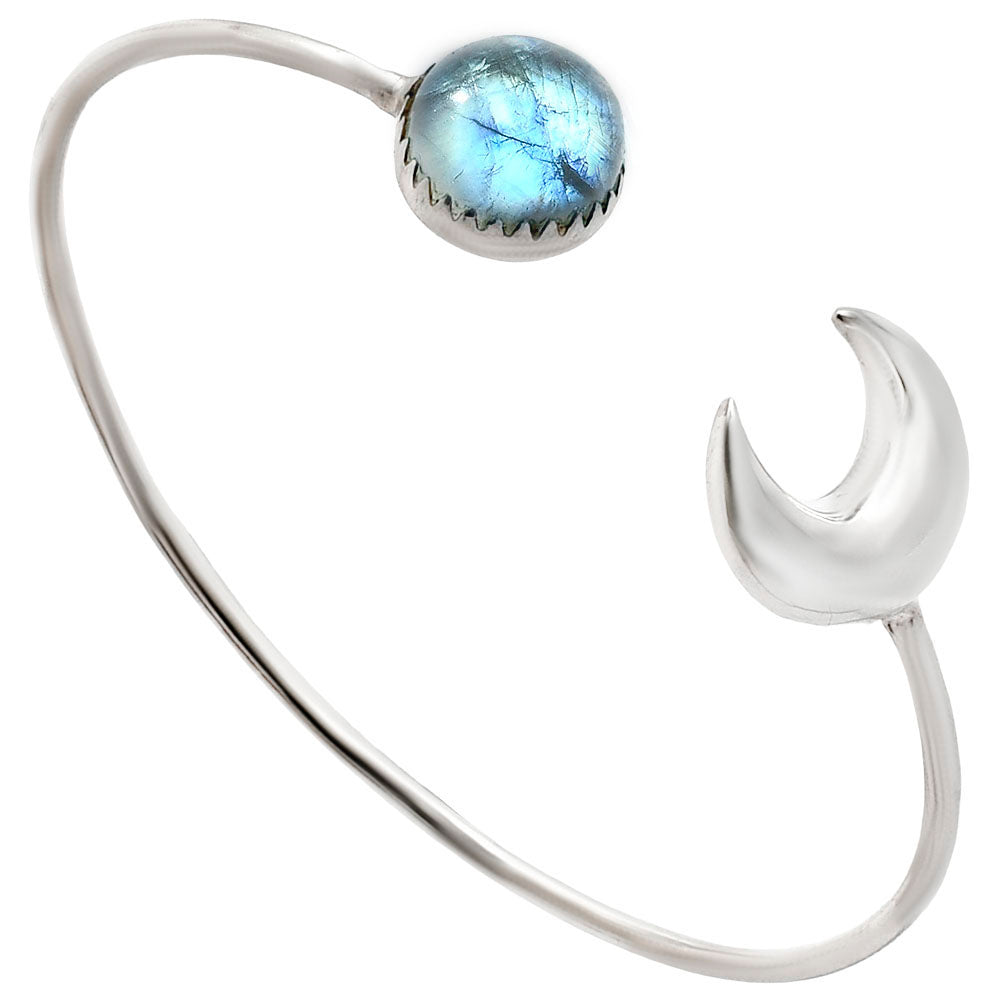 Premium Crescent Moon - Rainbow Moonstone Cuff Bangle Bracelet B-1046 26-EB10129-1