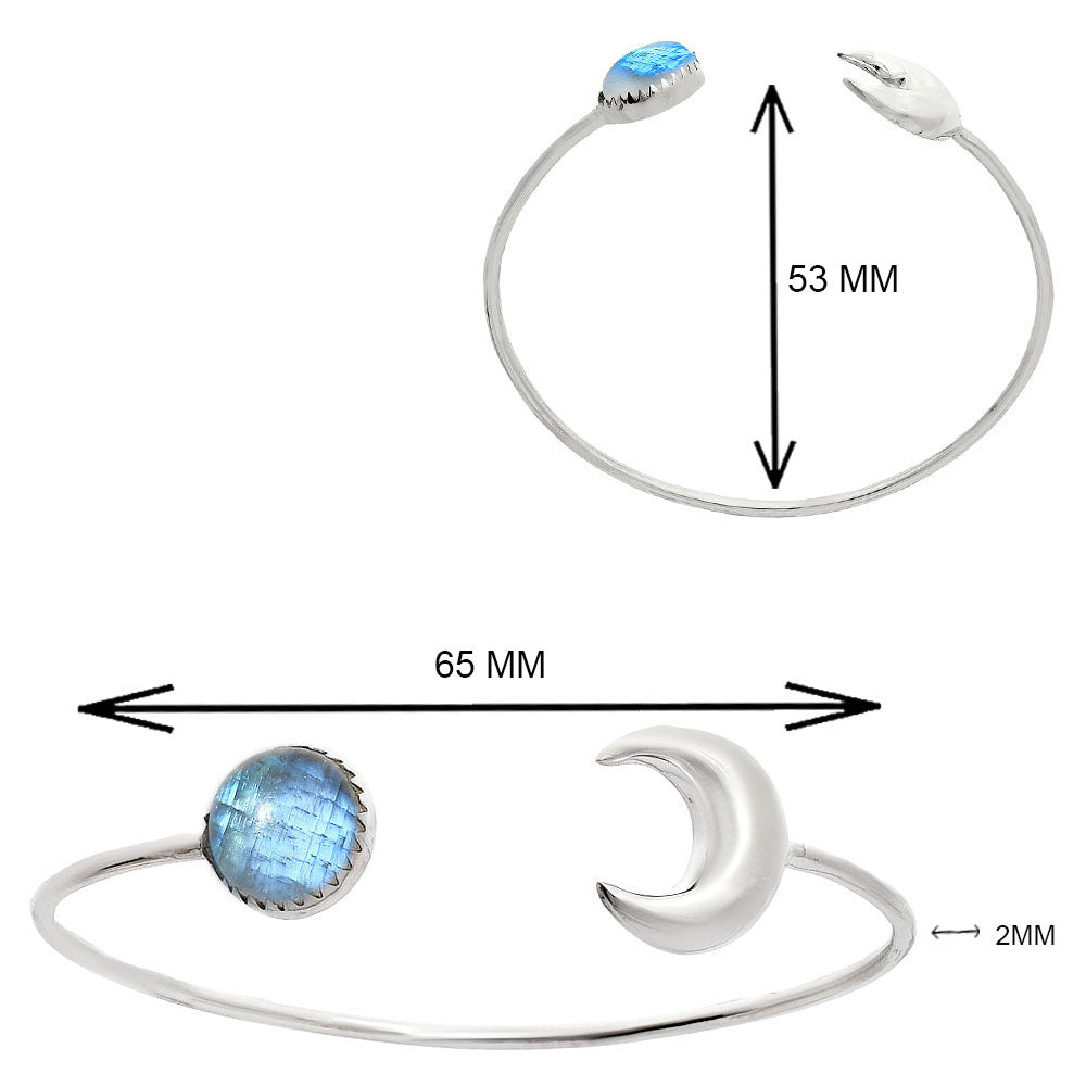Premium Crescent Moon - Rainbow Moonstone Cuff Bangle Bracelet B-1046 26-EB10129-3
