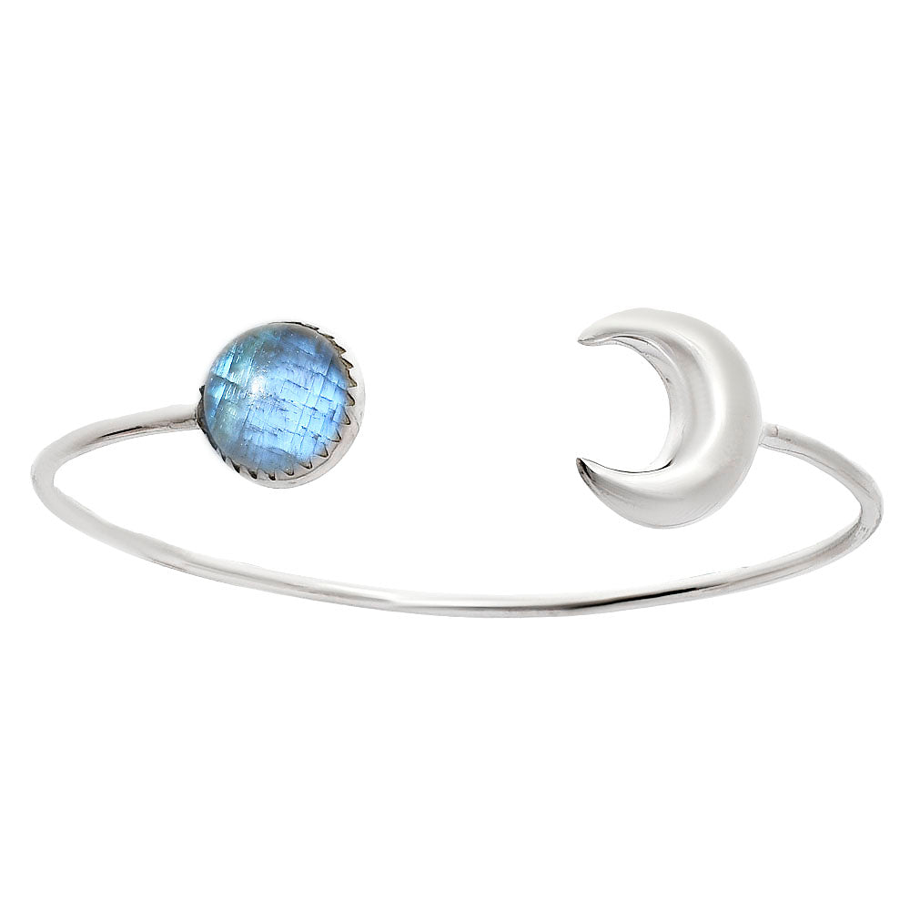 Premium Crescent Moon - Rainbow Moonstone Cuff Bangle Bracelet B-1046 26-EB10129-2