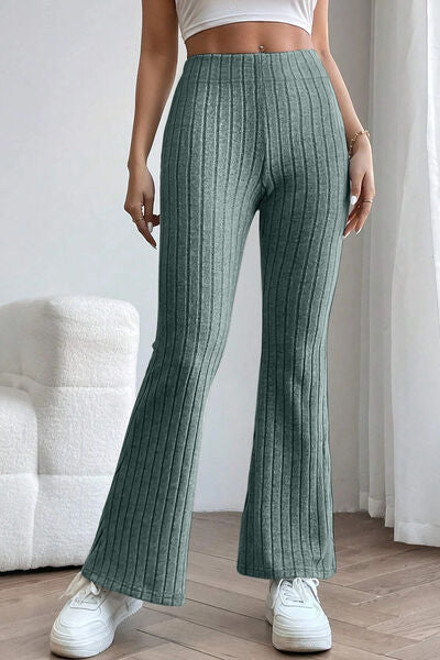 Basic Bae Full Size Ribbed High Waist Flare Pants-6