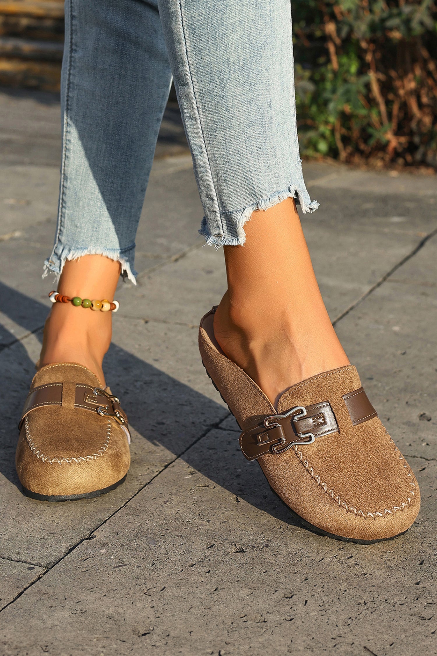 Ayleen Leather Strap Mule Slippers-4