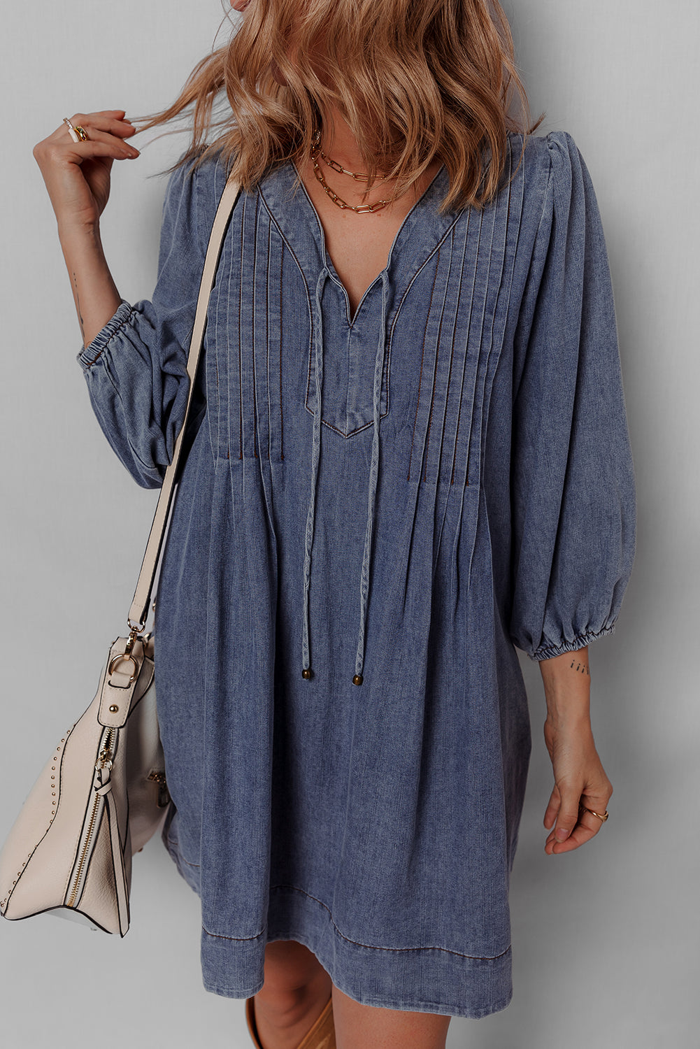 Autumn Tied Pleated Mini Dress-2