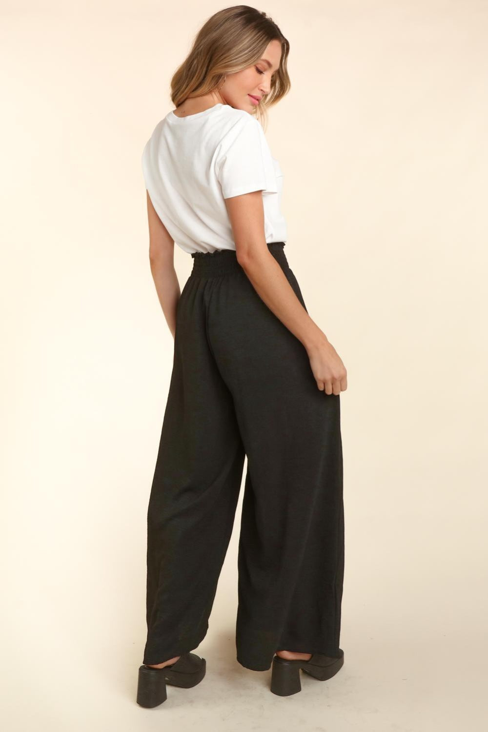 Haptics Elastic Waist Wide Leg Pants with Pockets-1