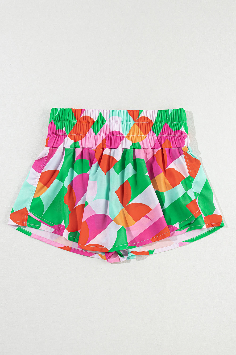 Green Abstract Print Smock Waist Casual Shorts