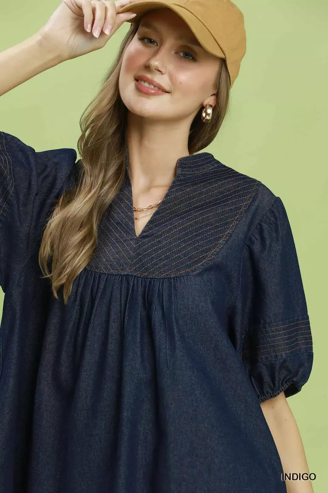 Umgee Notched Puff Sleeve Mini Dress with Pockets-3