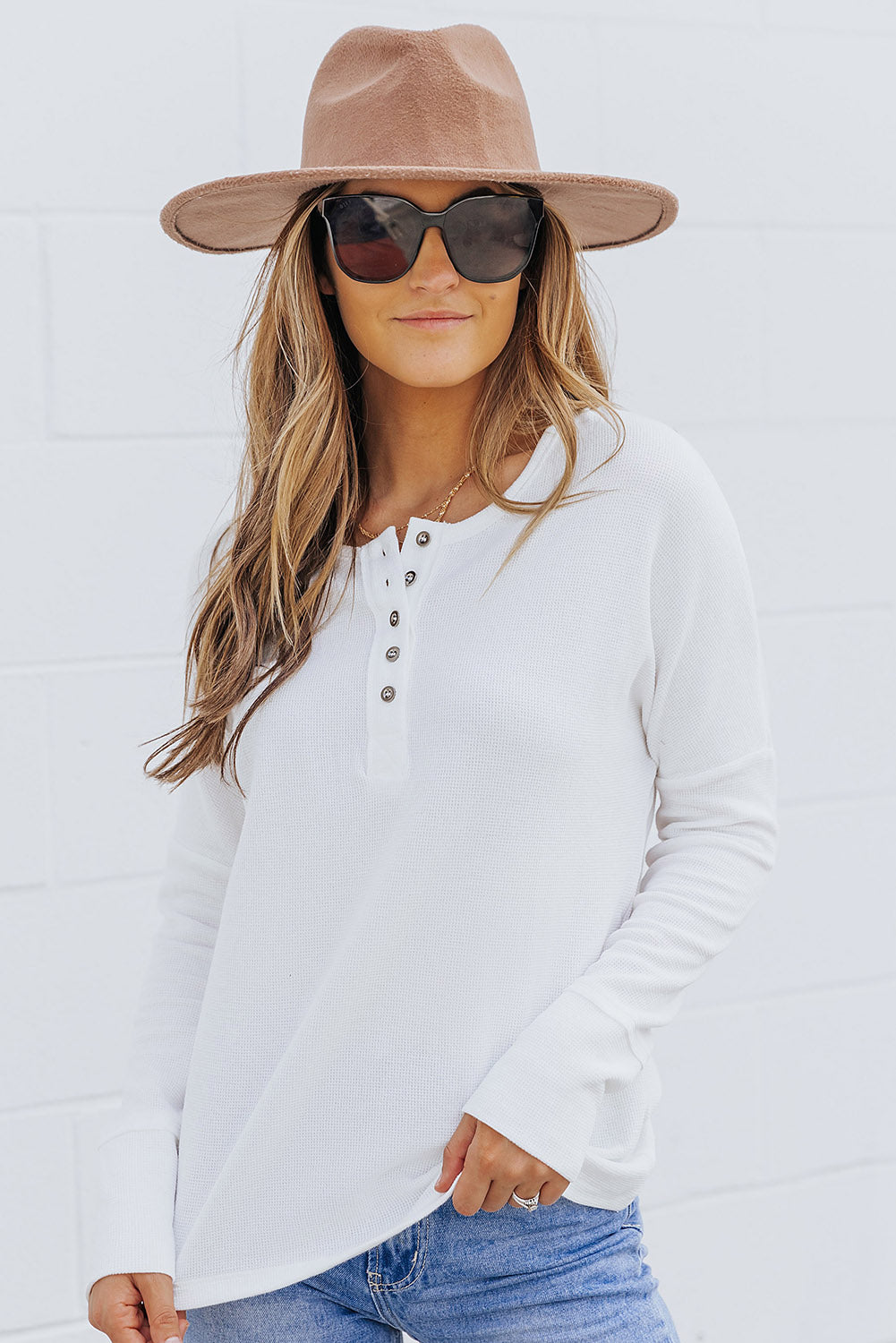 Harper Waffle Knit Henley Top-0