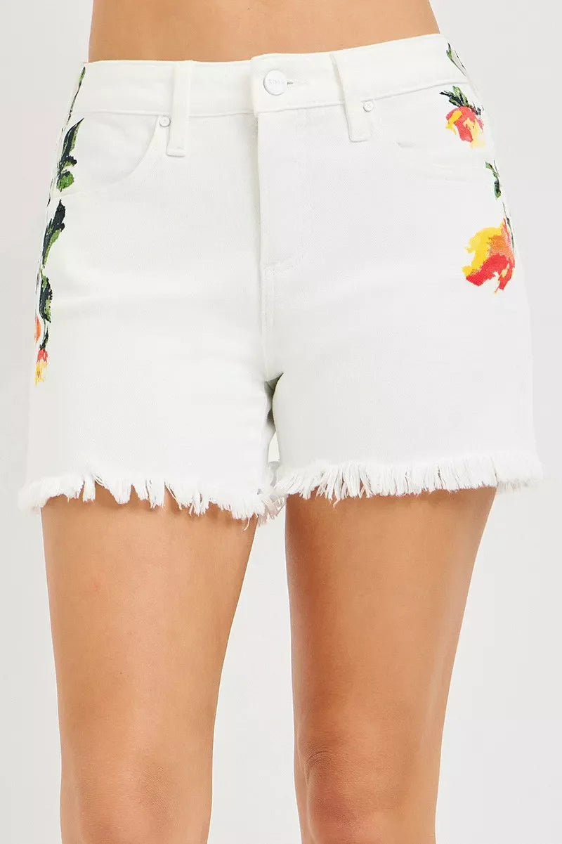 RISEN Tummy Control High Rise Flower Printed Shorts-0