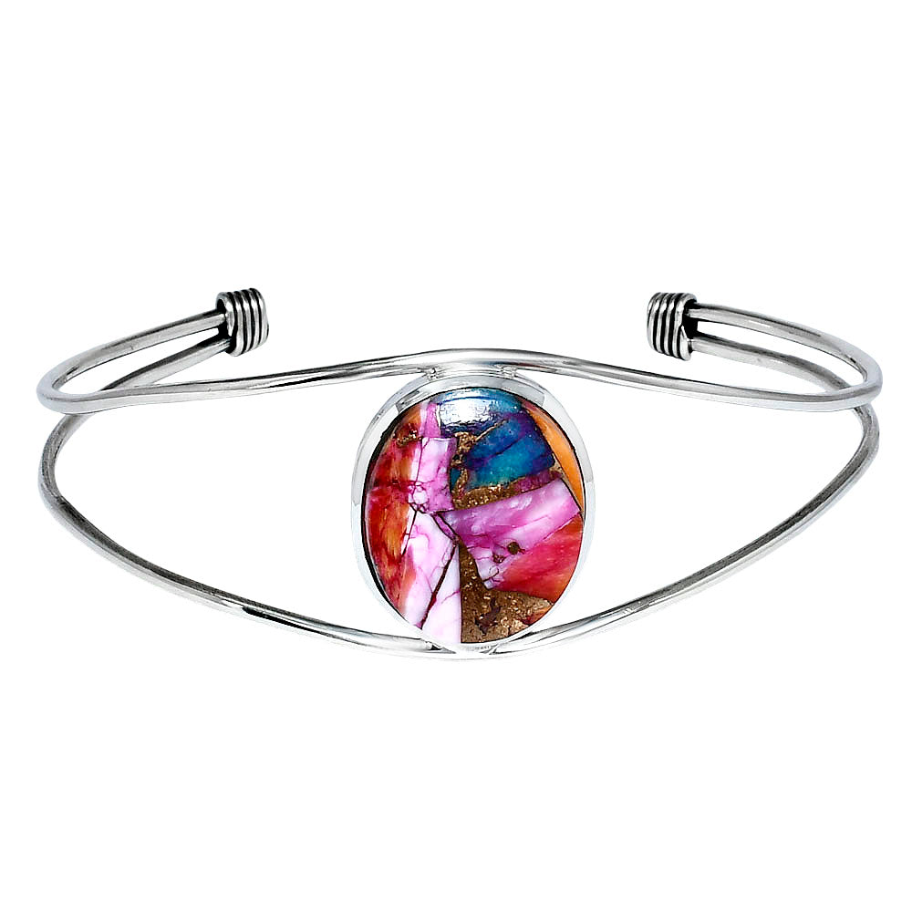 Premium Kingman Orange Dahlia Turquoise Cuff Bangle Bracelet B-1013 30-EB10267-2